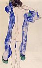 Standing Canvas Paintings - Standing Female Nude in a Blue Robe